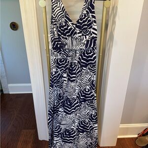 Lilly Pulitzer Navy and White Patterned Maxi Dress